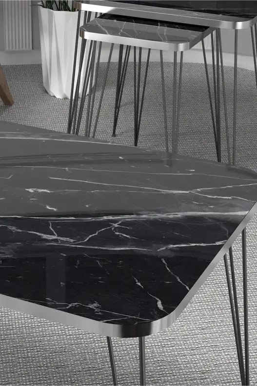 Square Silver Black Wire Coffee Table Set