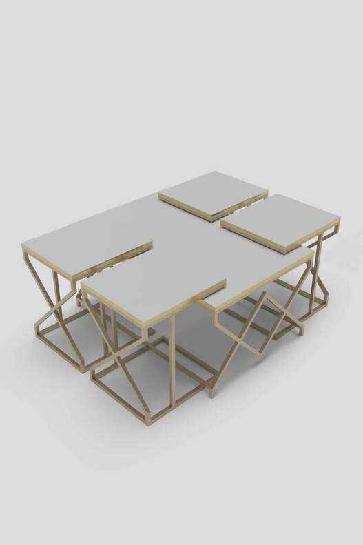 V Lux 5 Piece Center and Zigon Coffee Table Set