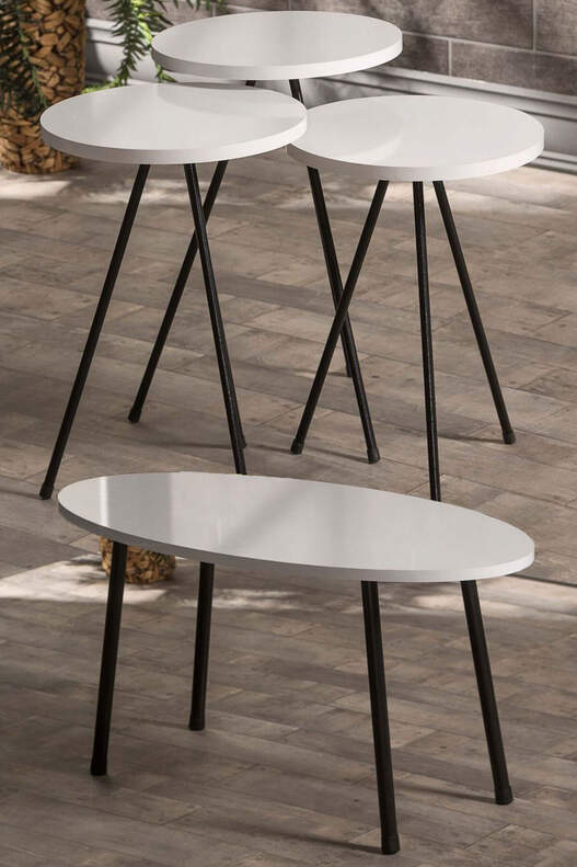 Black Metal Coffee Table Set Ellipse