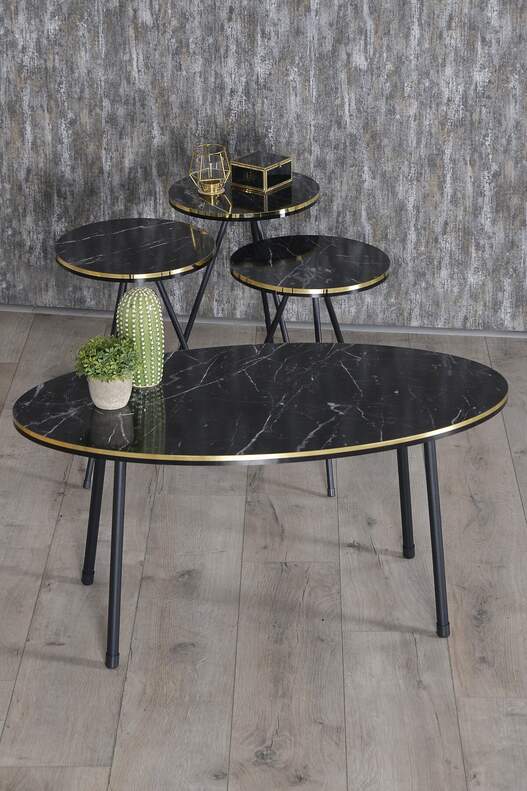 Black Metal Double Gold Coffee Table Set Ellipse