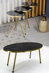 Altın Metal Sehpa Seti Elips