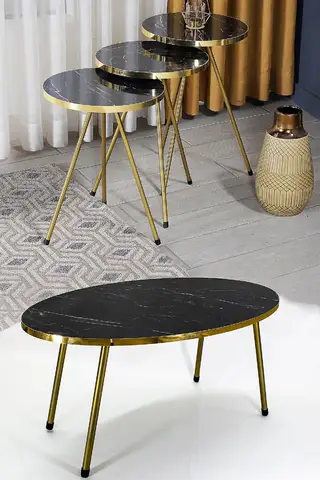 Gold Metal Coffee Table Set Ellipse