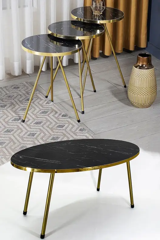 Gold Metal Coffee Table Set Ellipse