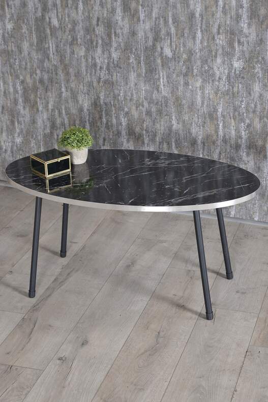 Black Metal Silver Mid Coffee Table Ellipse