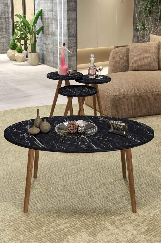 Ellipse Wooden Zigon Centre Coffee Table Set