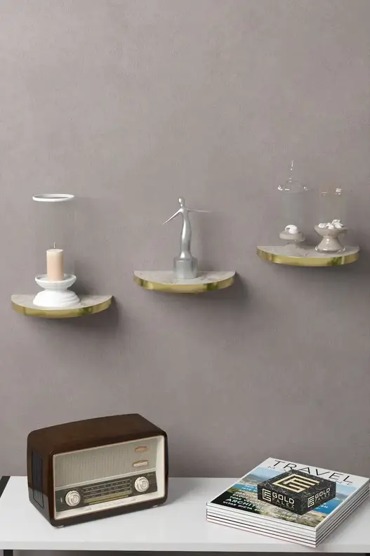 3'lü Altın Oval Duvar Rafı