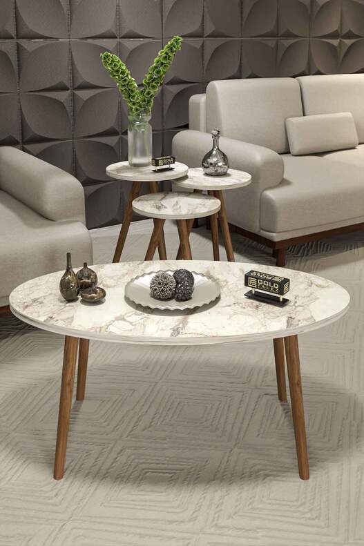 Ellipse Wooden Zigon Centre Coffee Table Set