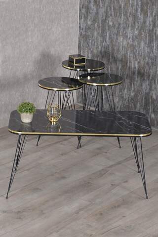 Black Wire Double Gold Coffee Table Set Square