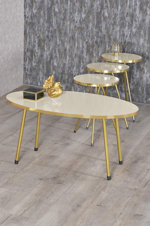 Gold Metal Coffee Table Set Ellipse
