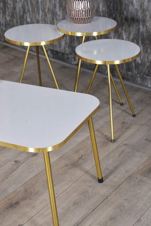 Gold Metal Coffee Table Set Square