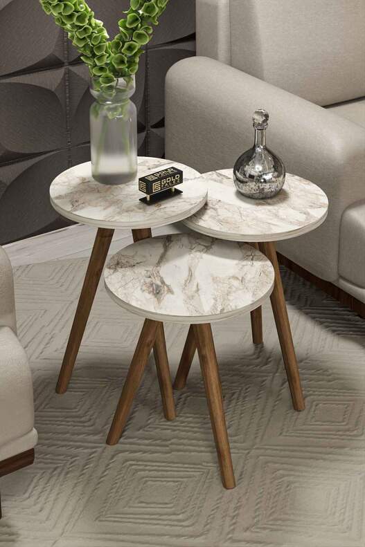 Ellipse Wooden Zigon Centre Coffee Table Set