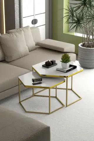 Hexagonal Double Lux Coffee Table Gold White