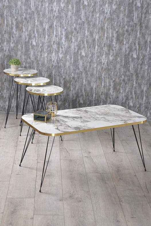 Black Wire Gold Coffee Table Set Square