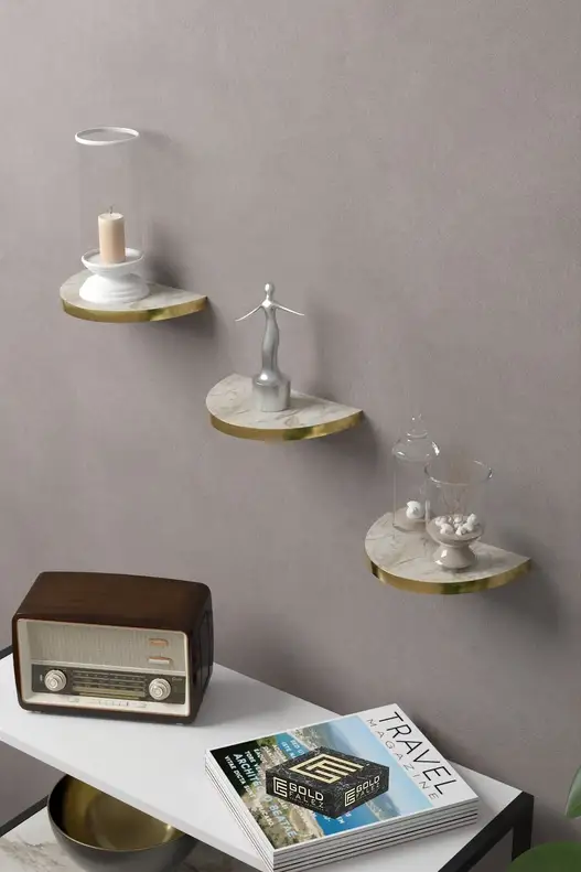 3'lü Altın Oval Duvar Rafı