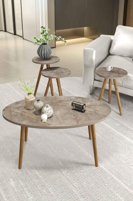 Ellipse Wooden Zigon Centre Coffee Table Set