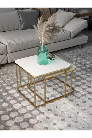 Damla Double Coffee Table Gold White