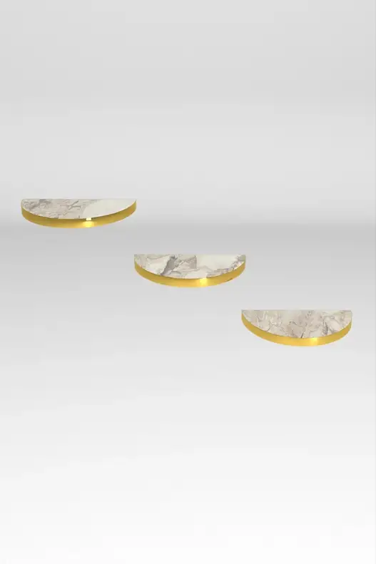 3'lü Altın Oval Duvar Rafı