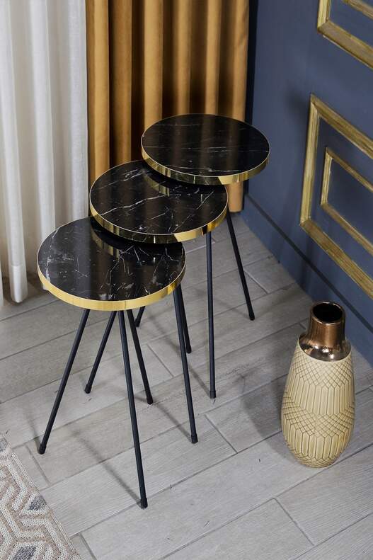 Black Metal Gold Coffee Table Set Ellipse