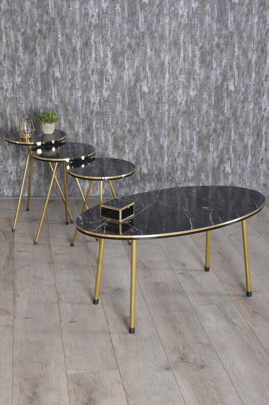 Gold Metal Double Gold Coffee Table Set Ellipse
