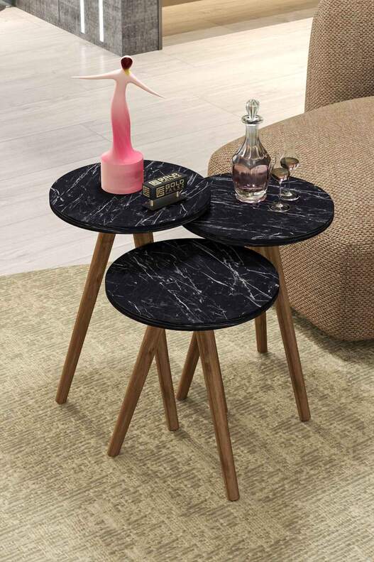 Ellipse Wooden Zigon Centre Coffee Table Set