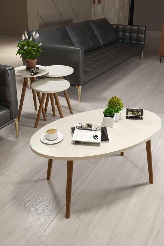 Ellipse Wooden Zigon Centre Coffee Table Set