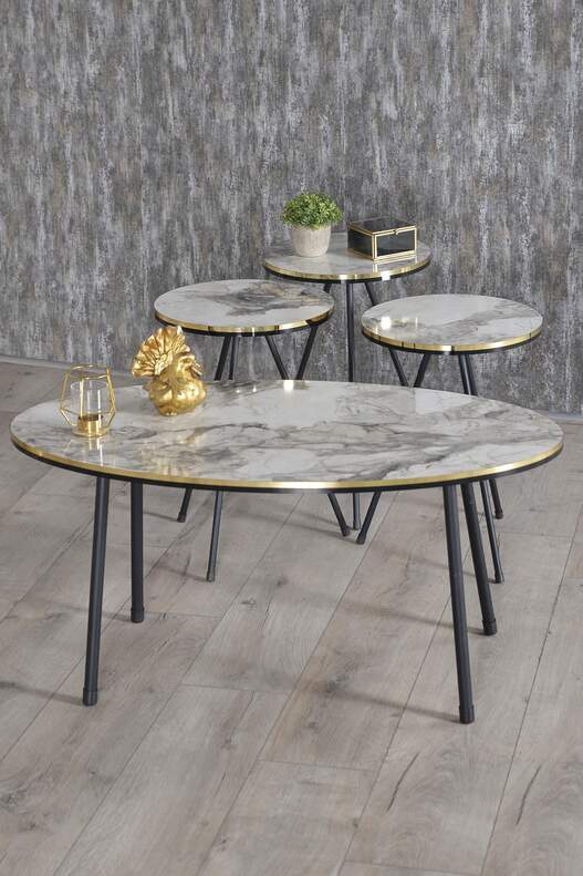 Black Metal Double Gold Coffee Table Set Ellipse