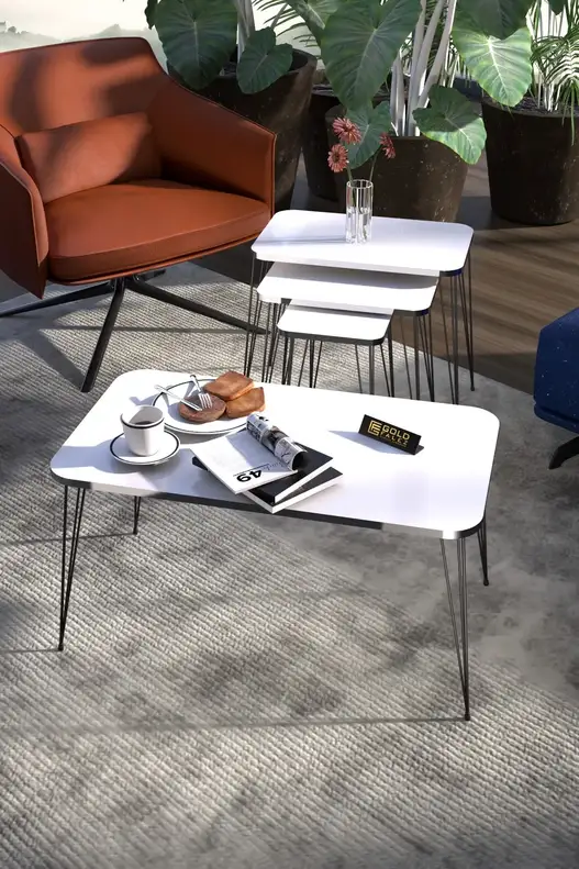 Square Silver Black Wire Coffee Table Set