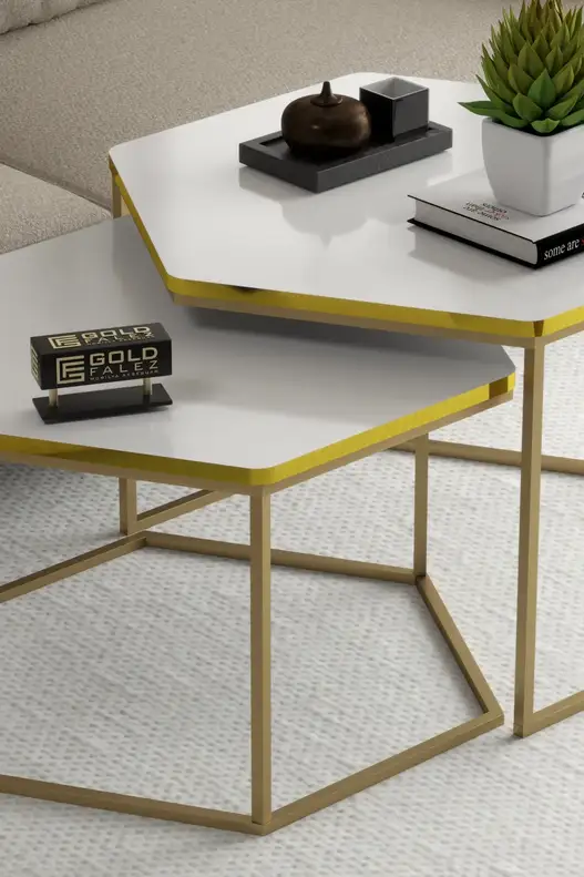 Hexagonal Double Lux Coffee Table Gold White