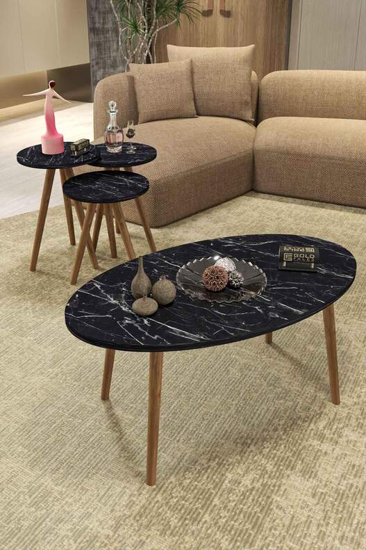 Ellipse Wooden Zigon Centre Coffee Table Set