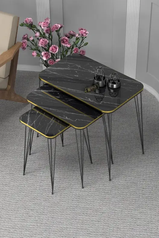 Black Wire Double Gold Square Zigon Coffee Table