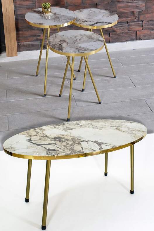 Gold Metal Coffee Table Set Ellipse
