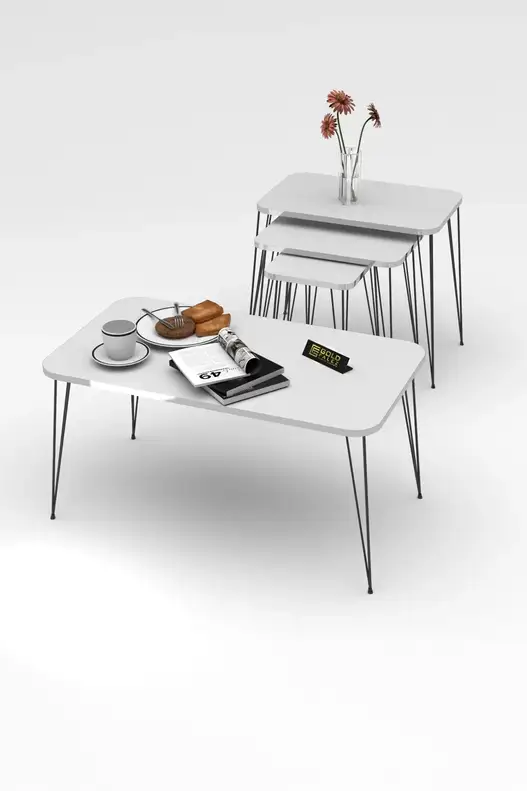 Square Silver Black Wire Coffee Table Set