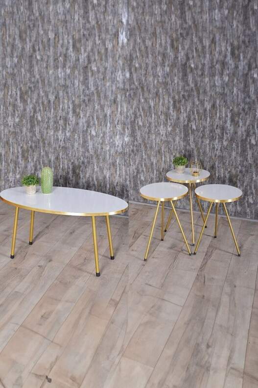 Gold Metal Coffee Table Set Ellipse