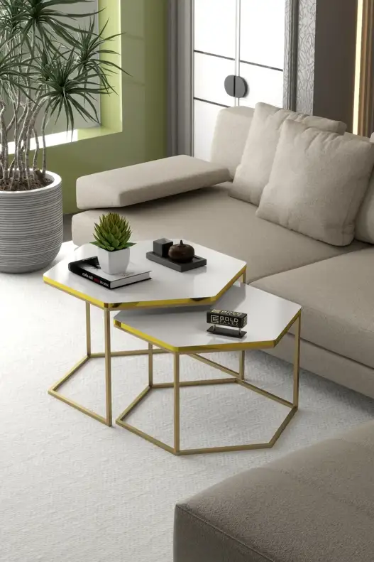 Hexagonal Double Lux Coffee Table Gold White