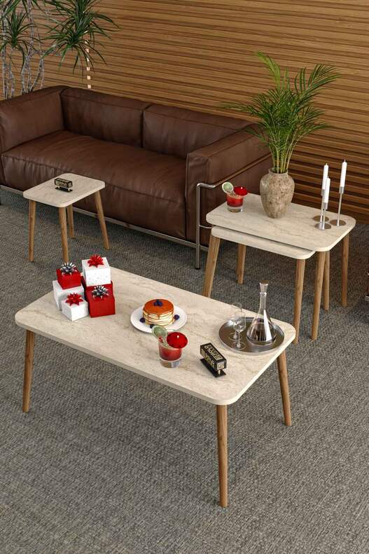 Wooden Square Coffee Table Set