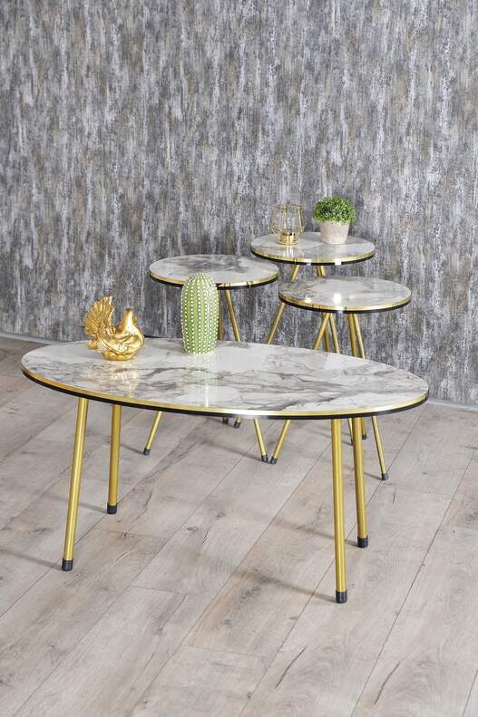 Gold Metal Double Gold Coffee Table Set Ellipse