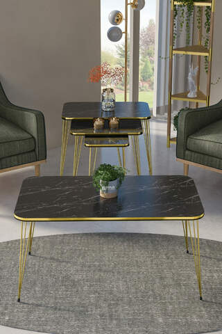 Square Gold Wire Double Gold Coffee Table Set