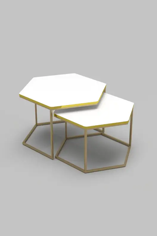 Hexagonal Double Lux Coffee Table Gold White