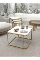 Damla Center and Zigon Coffee Table Set Gold White