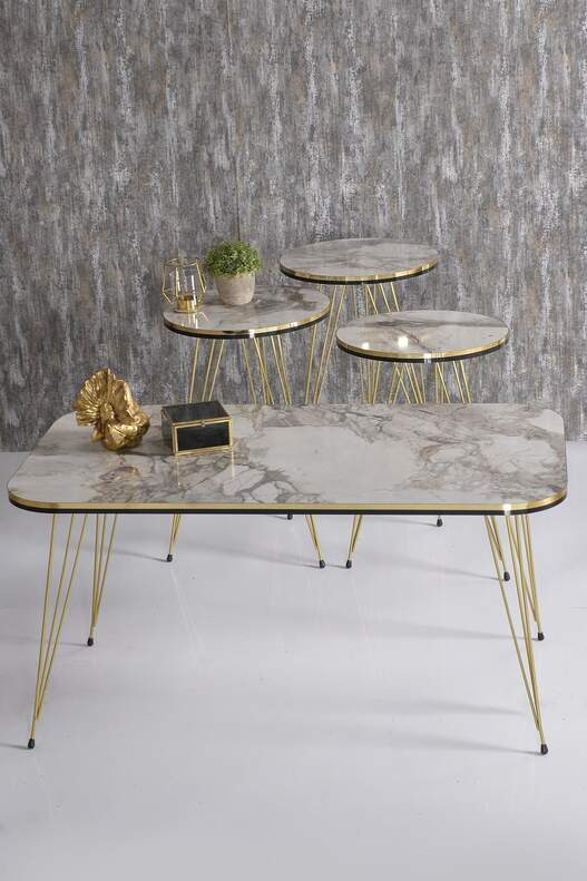Gold Wire Double Gold Coffee Table Set Square