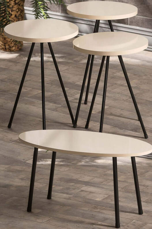 Black Metal Coffee Table Set Ellipse