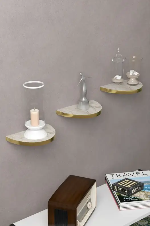 3'lü Altın Oval Duvar Rafı