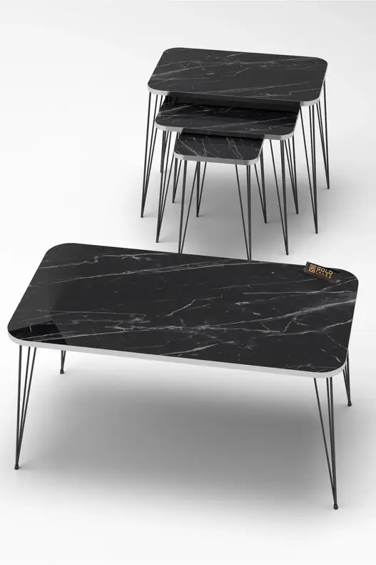Square Silver Black Wire Coffee Table Set
