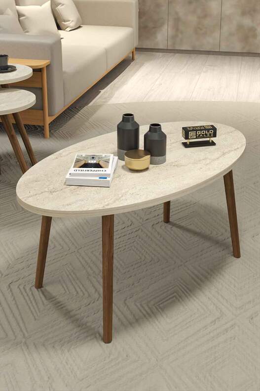 Ellipse Wooden Zigon Centre Coffee Table Set