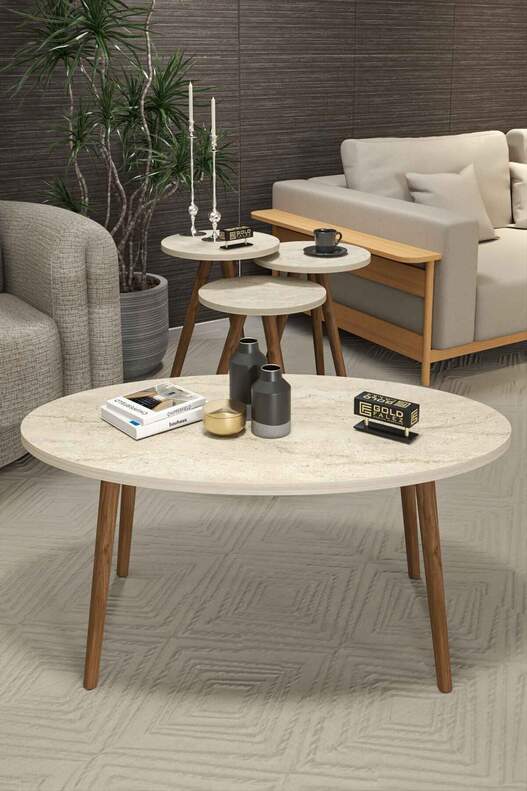 Ellipse Wooden Zigon Centre Coffee Table Set