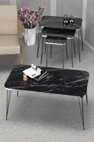 Square Silver Black Wire Coffee Table Set