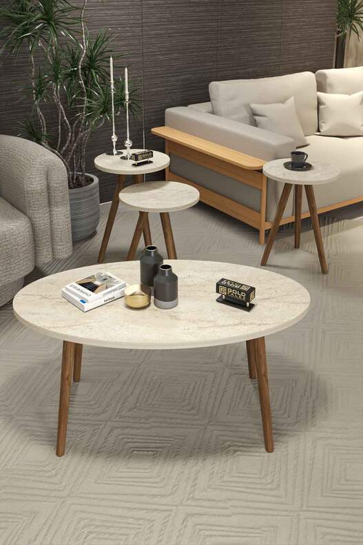 Ellipse Wooden Zigon Centre Coffee Table Set