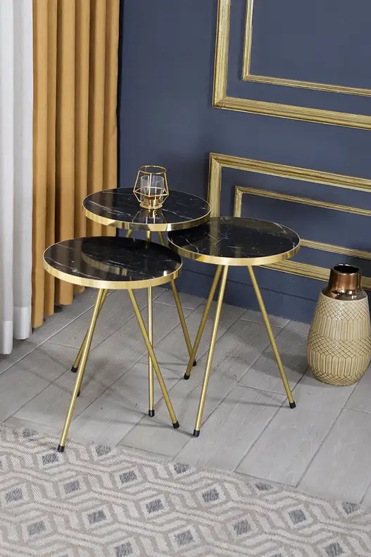 Gold Metal Coffee Table Set Ellipse