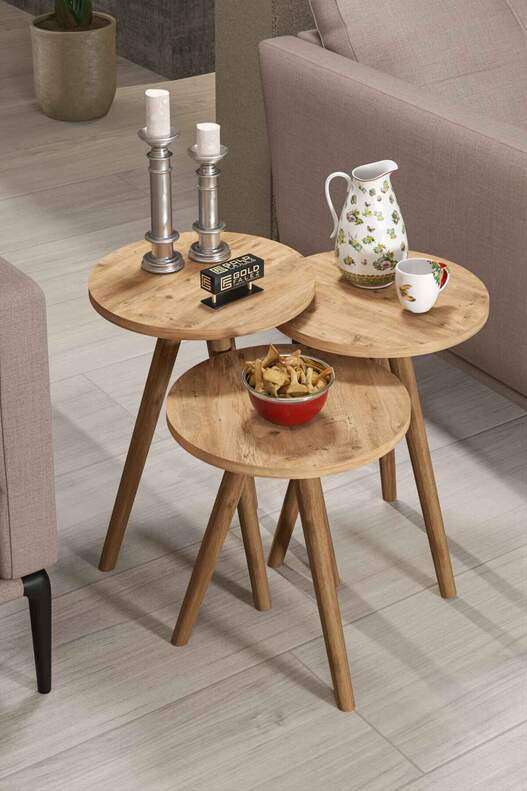 Ellipse Wooden Zigon Centre Coffee Table Set