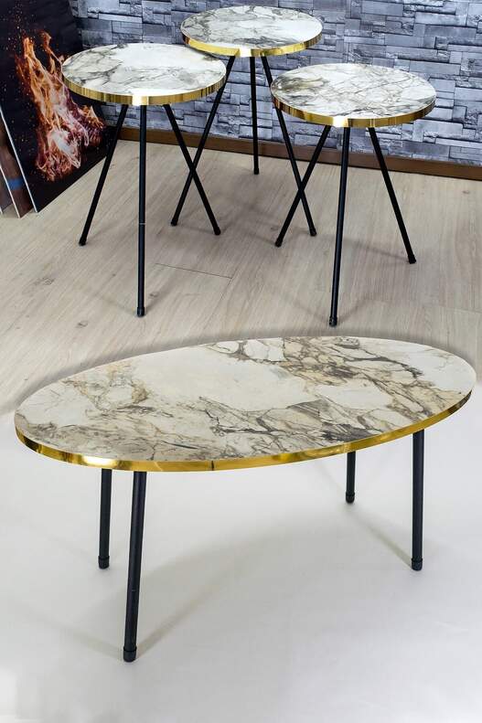Black Metal Gold Coffee Table Set Ellipse